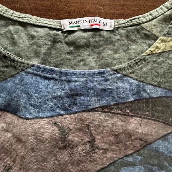 VBN Moda Italy Linen Dress Multicolor Abstract‎ Art Wave Print Patchwork Medium - Picture 6 of 8